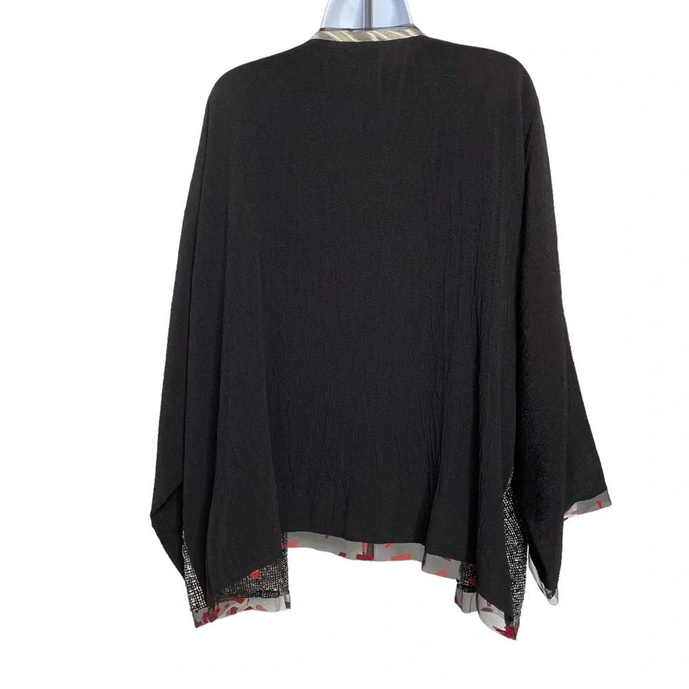 Aimee Atelier Open Waterfall Jacket Lace Trim Blk White Pattern Oversize. M/L - Picture 2 of 7